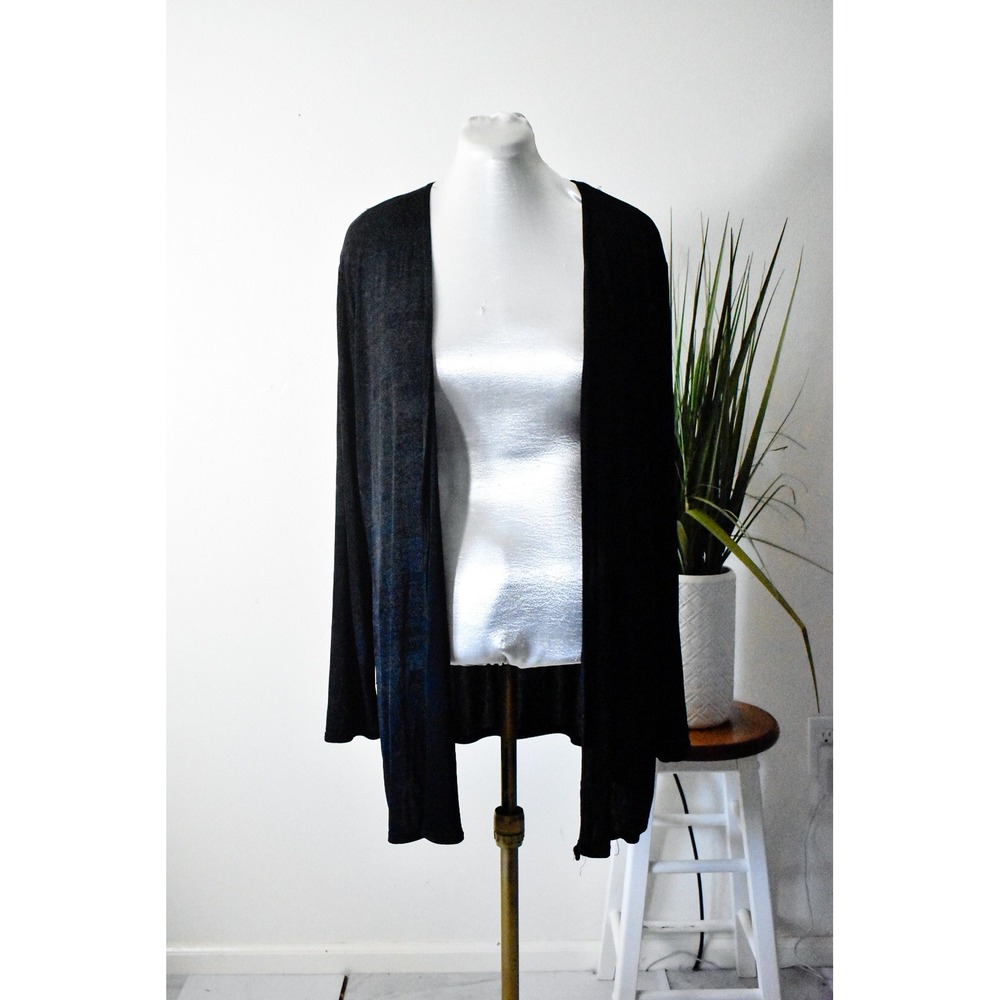 Espressa Cardigan Women 2X Black 90s Open Front Longline Damask Pattern